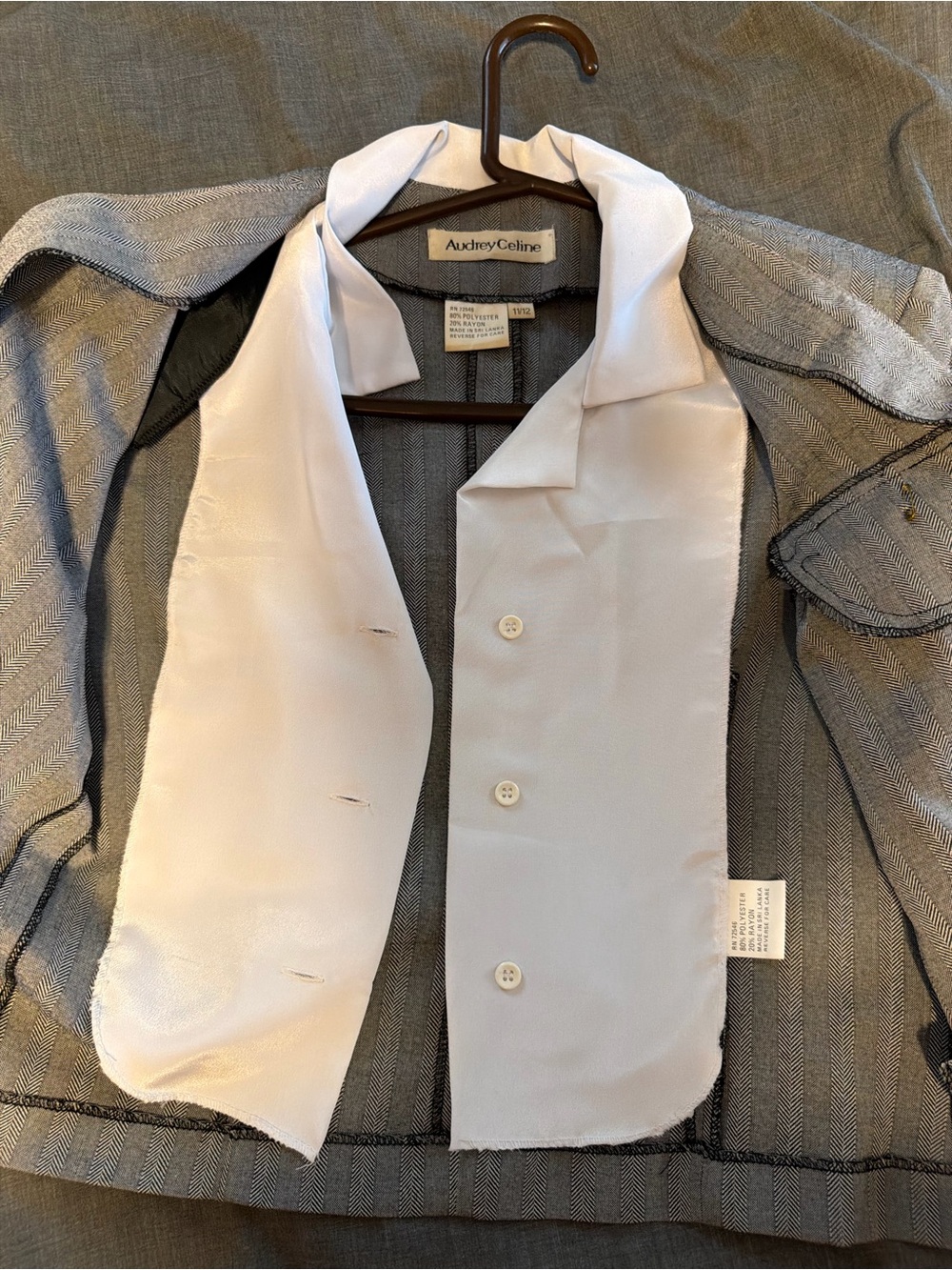 Audrey Celine Women's Blazer Jacket - Gray with White detachable piece